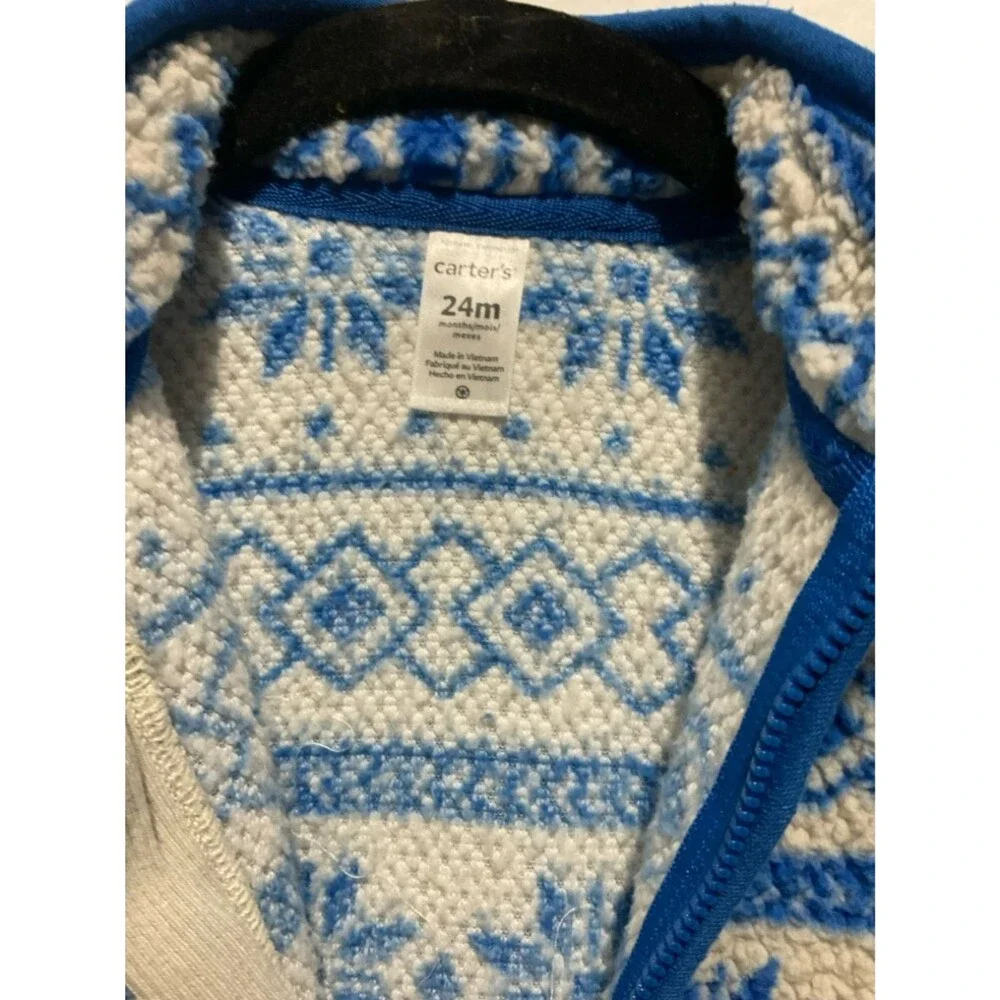 Carter's 24M Baby Boy Blue Nordic Snowflake Sherpa Fleece One-Piece Pajama Pram
